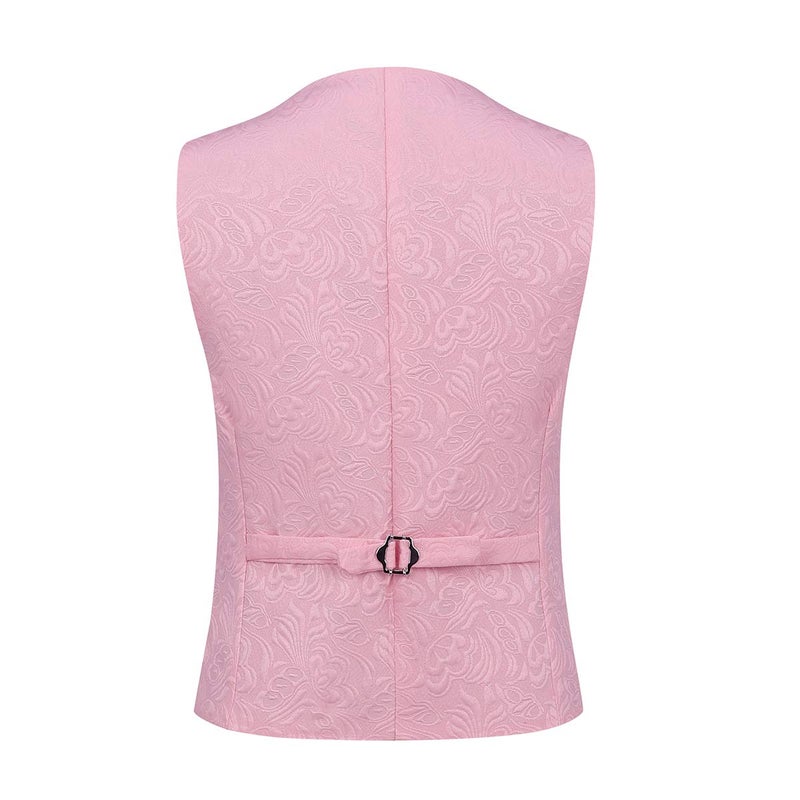 YFFUSHI Men's 3 Piece Suit Slim Fit Jacquard Tuxedo One Button Shawl Collar Jacket Vest Trousers Pink - Image 4
